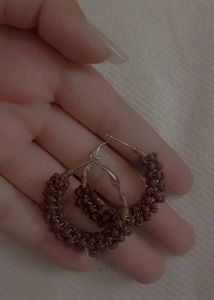 Brown Beaded Hoop Earrings