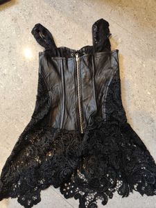 Black Leather Nd Lace Gothic Corset Top