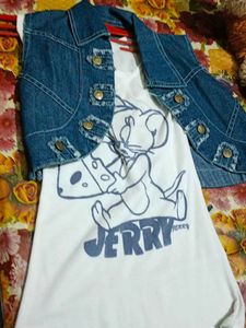 Cute Jerry Top & Denim Vest Set