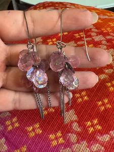 Western Pink Silver Chandelier Earrings