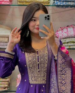 Elegant Purple Anarkali Kurta Set