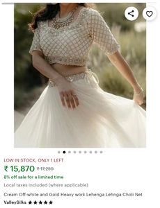 Brand New Off White Mirror Work Lengha With Tag