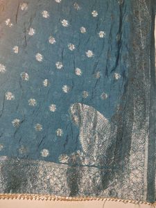 Teal &amp; Silver Embellished Dupatta