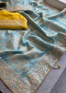 Brand New Munga Silk Saree- Sky Blue Colour