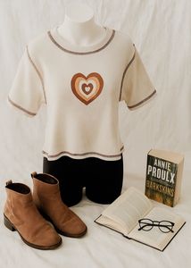 Crop Top Vintage Heart Print Ribbed