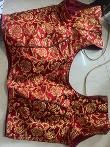 Padded Red Saree Blouse With Golden Work