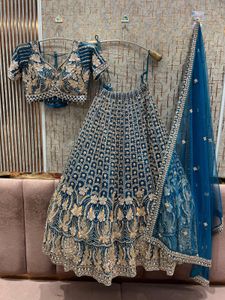 Peacock Blue Elegant Lehenga Choli With Dupatta
