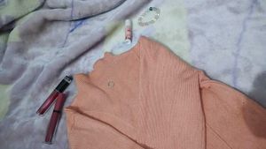 Peach Knit Turtleneck Sweater