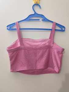 TOKYO TALKIES | Pink Eyelet Crop Top