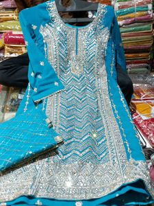 Teal Embroidered Kurta Set