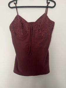 Maroon Camisole Top with Lace Detailing XS