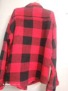 Red &amp; Black Waffle Plaid Overshirt