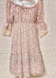Mini Floral Off Shoulder Blue Dress
