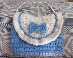 Cute Handmade Crochet Bow Bag with Beaded Strap