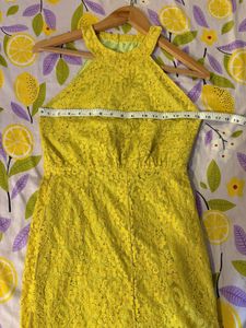 Yellow Lace Halter Mini Dress