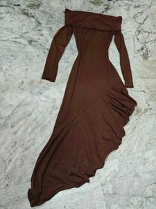 Newme Off Shoulder Brown Dress