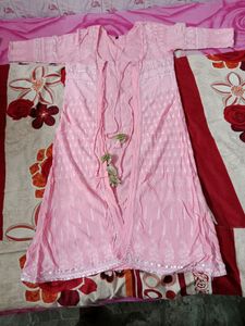 Pink Color Gotta Pati Printed Cotton Anarkali With