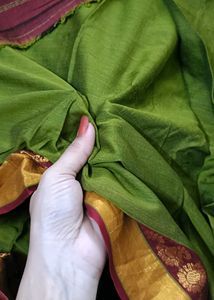 Traditional Soft Cotton Green &amp; Maroon Saree