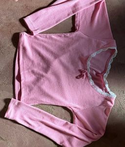 Pink Lace Trim Long Sleeve Top