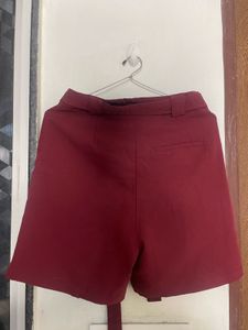 Chic High-Waisted Burgundy Shorts with Tie-Front