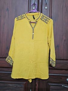 Chic Mustard Embroidered Tunic Top