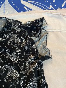 V Neck Puff Slv Black&amp;white Prntd Crepe Dress
