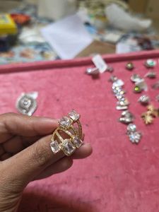 Gold White Crystal Adjustable Ring