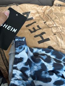 New Shein Square neck ruffle seam animal playsuit