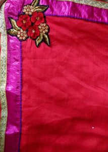 Red & Pink Embroidered Saree With Blouse