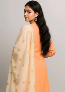 Peach &amp; Beige Checked Kurta Set