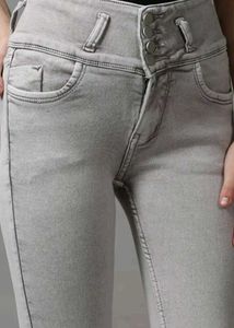 High Waist 4-Button Gray Denim Jeans