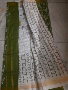 Odisha Handloom Olive Green Printed Cotton Saree