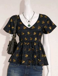 Y2k Golden Dot  Black Peplum Top