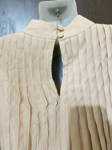 Beige Pleated Cutout Blouse
