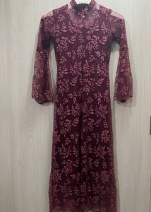 Elegant Maroon Floral Maxi Dress