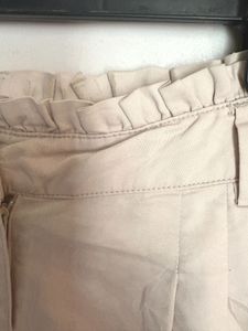 Beautiful High Waisted Beige Shorts With Ruffle