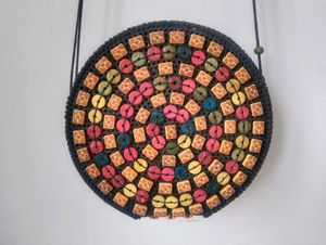 Round Beaded Shoulder Bag