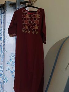 Maroon Printed Kurta Set