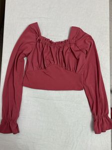 Rose Ruched Long Sleeve Crop Top
