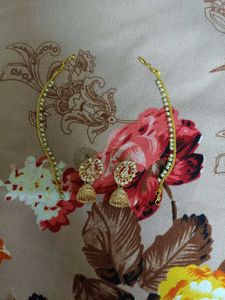 Rose Gold Jhumka Earrings &amp; Hair Chain Set