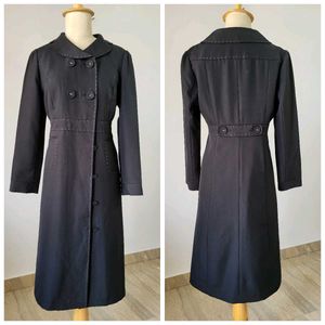 Elegant Black Trench Coat, Length 40 Inches