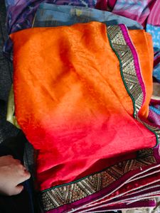 Dutone Orange Silk Saree