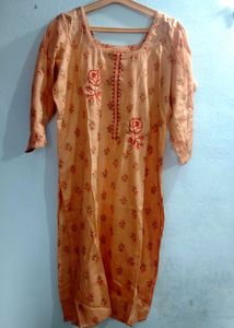 Peach Floral Embroidered Kurti Set