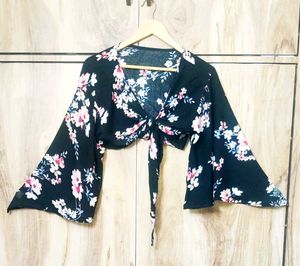 Black Printed Crop Top Size-30