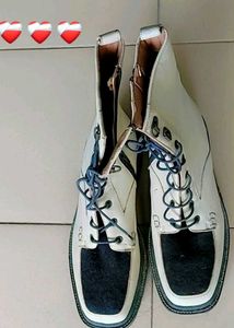 Cream Leather Ankle Boots