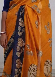Printed Orange &amp; Blue Saree