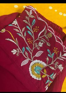 Red Embroidered Kurta