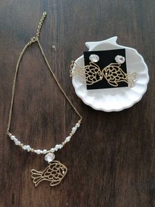 Anti Turnish Golden Fish Necklace Set