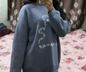 Floral Embroidered Pullover Sweater Oversized