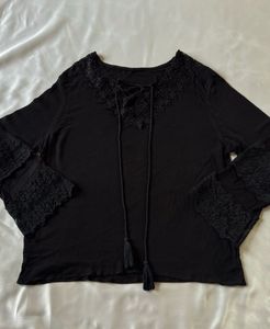 Lace Design Black Full Sleeves Top